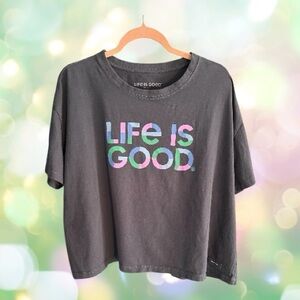 Life Is Good Black Women's Crusher Tee with White Print